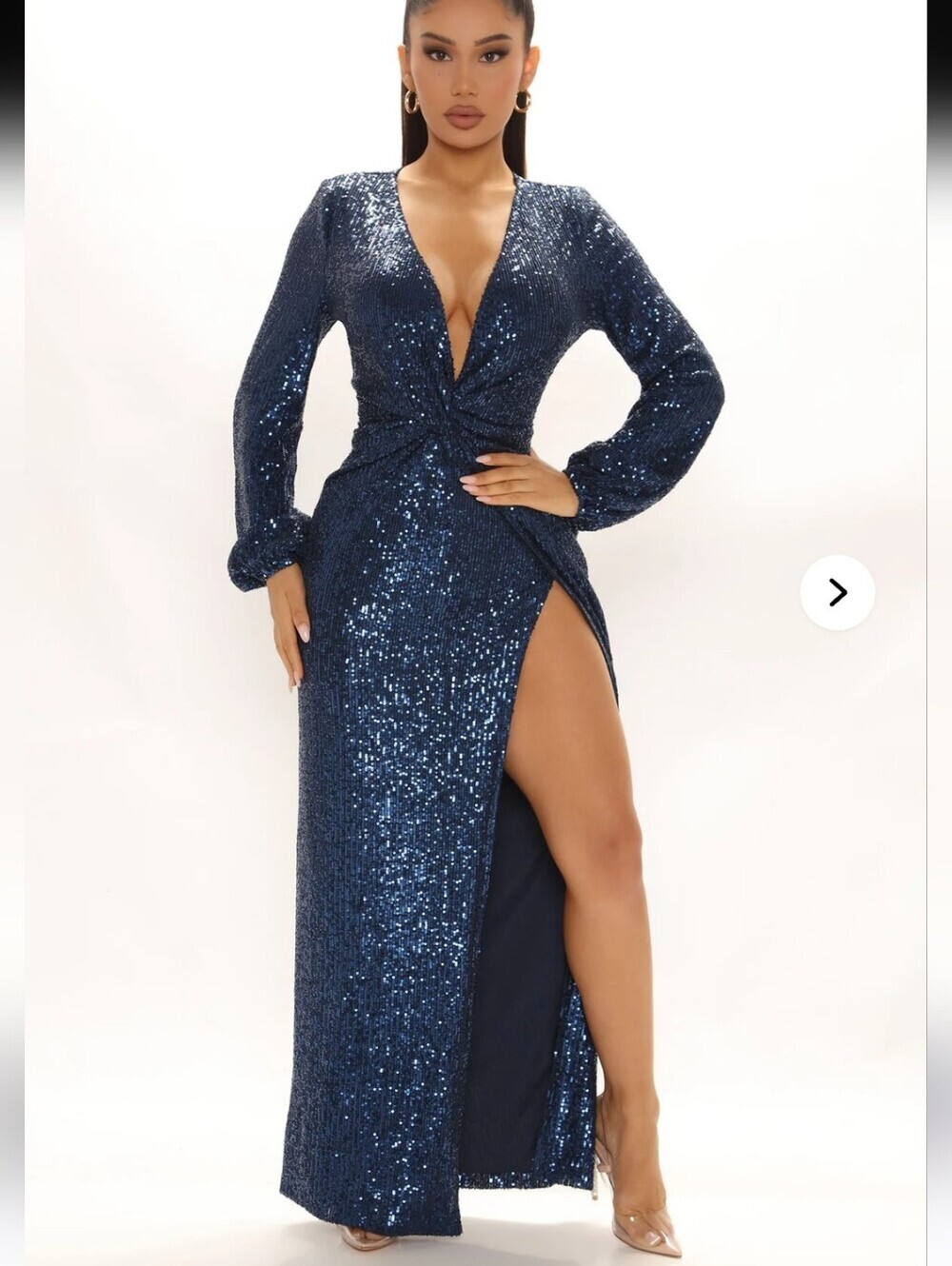 NWT Fashion Nova Betting On You Sequin Maxi Dress Size 1x Navy Blue